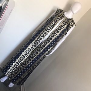 Neiman Marcus, Blue and Gold Sleeveless Maxi Cardigan